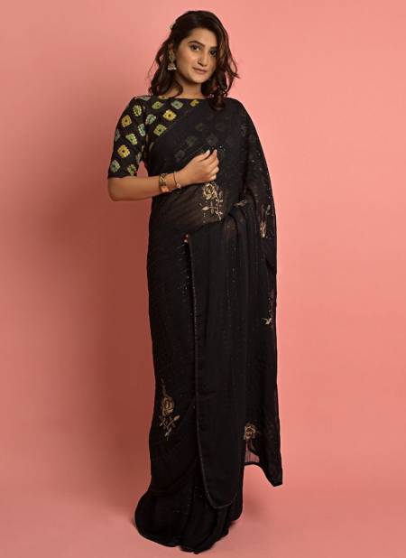 Black Colour RIHANA DARK fancy Printed Party Wear Latest Saree Collection 4703